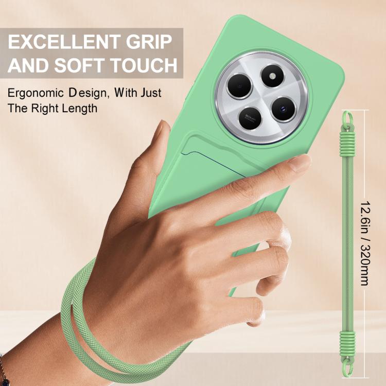 For Redmi 14C 4G / 14R 5G / A4 5G Integrated Card Bag Solid Color Liquid Silicone Phone Case Gen2 with Short Lanyard