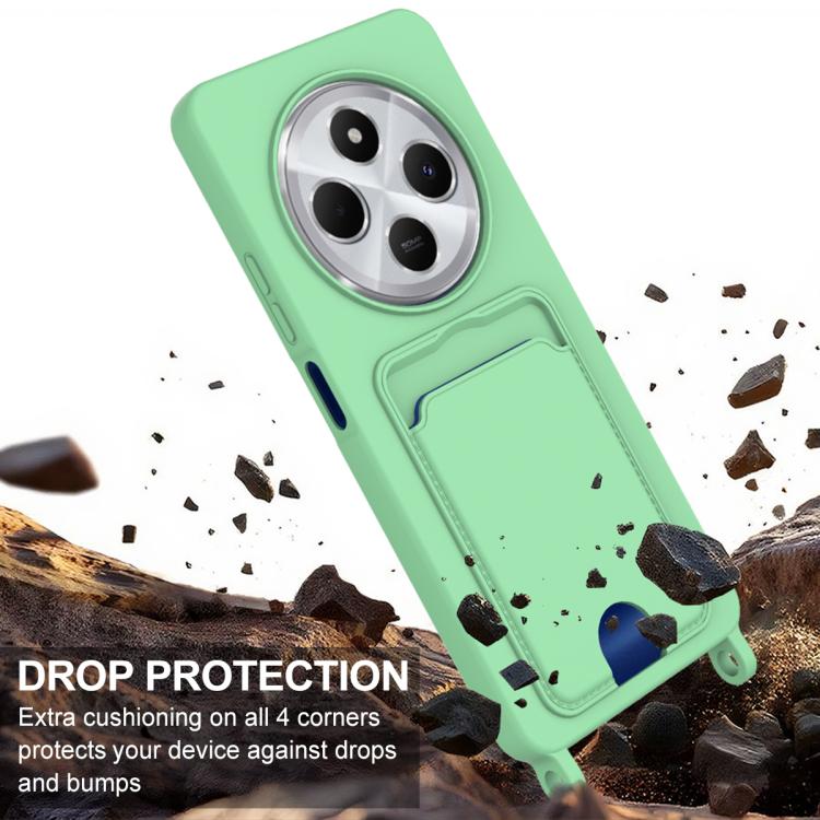 For Redmi 14C 4G / 14R 5G / A4 5G Integrated Card Bag Solid Color Liquid Silicone Phone Case Gen2 with Short Lanyard