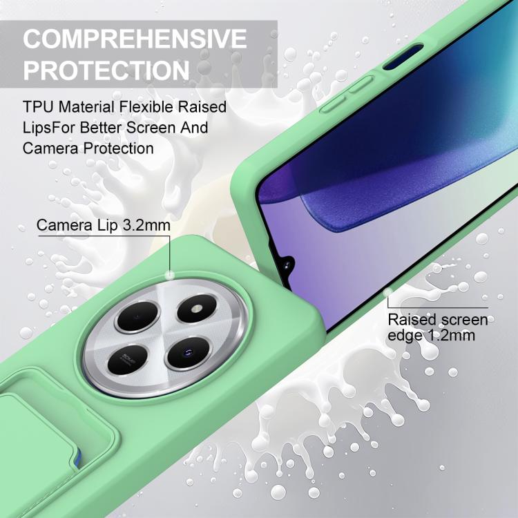 For Redmi 14C 4G / 14R 5G / A4 5G Integrated Card Bag Solid Color Liquid Silicone Phone Case Gen2 with Short Lanyard