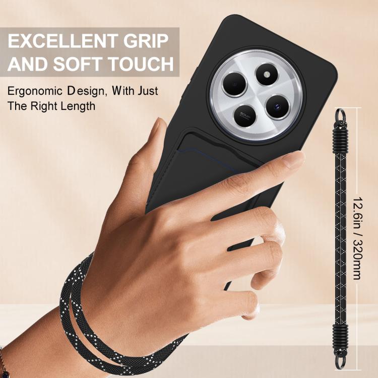 For Redmi 14C 4G / 14R 5G / A4 5G Integrated Card Bag Solid Color Liquid Silicone Phone Case Gen2 with Short Lanyard