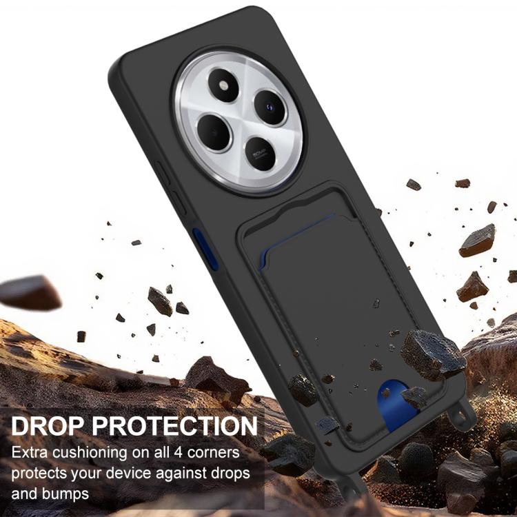 For Redmi 14C 4G / 14R 5G / A4 5G Integrated Card Bag Solid Color Liquid Silicone Phone Case Gen2 with Short Lanyard