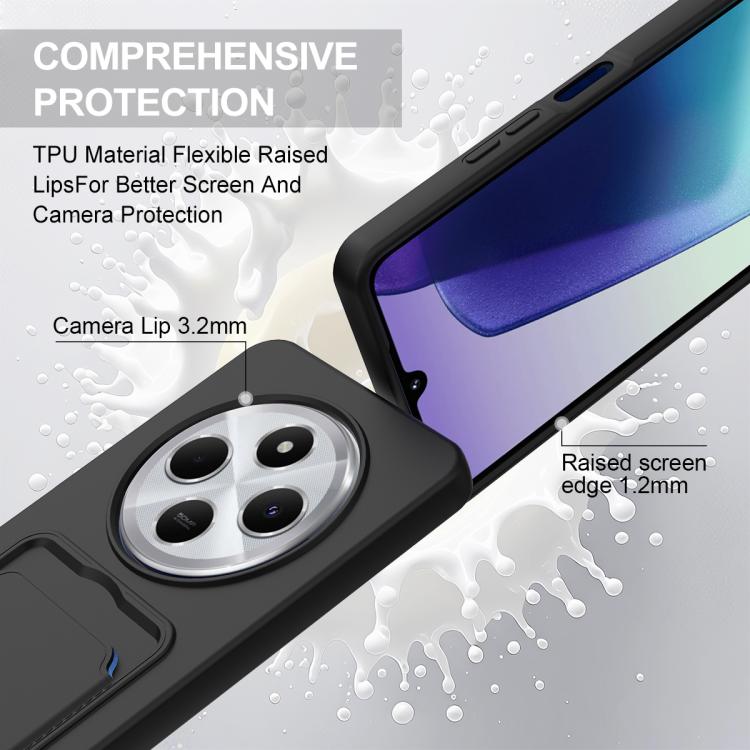 For Redmi 14C 4G / 14R 5G / A4 5G Integrated Card Bag Solid Color Liquid Silicone Phone Case Gen2 with Short Lanyard