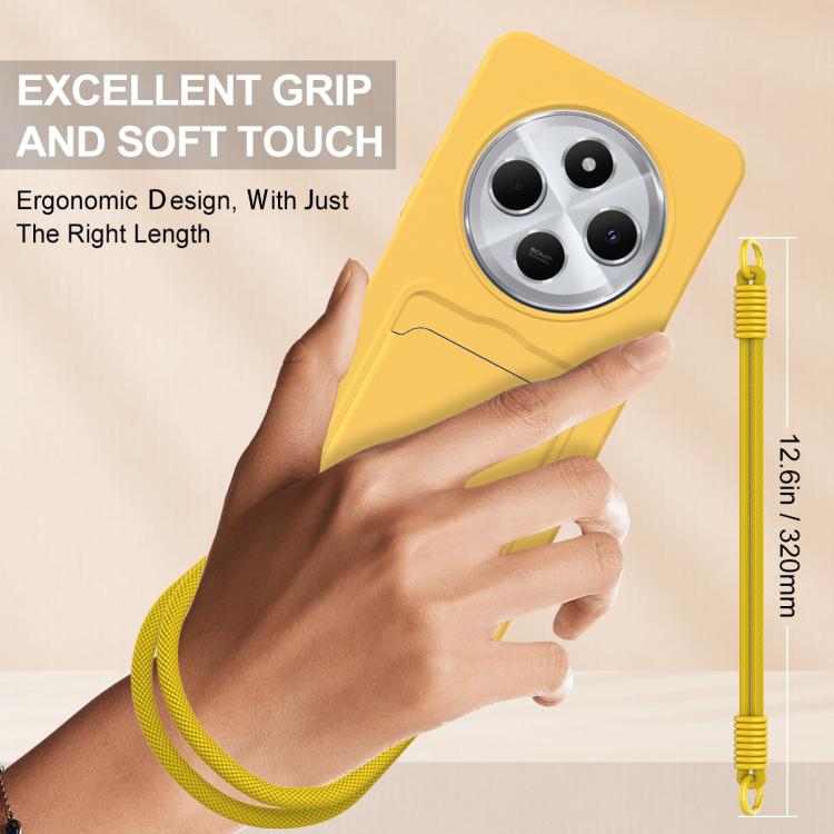 For Redmi 14C 4G / 14R 5G / A4 5G Integrated Card Bag Solid Color Liquid Silicone Phone Case Gen2 with Short Lanyard