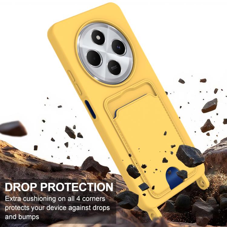 For Redmi 14C 4G / 14R 5G / A4 5G Integrated Card Bag Solid Color Liquid Silicone Phone Case Gen2 with Short Lanyard