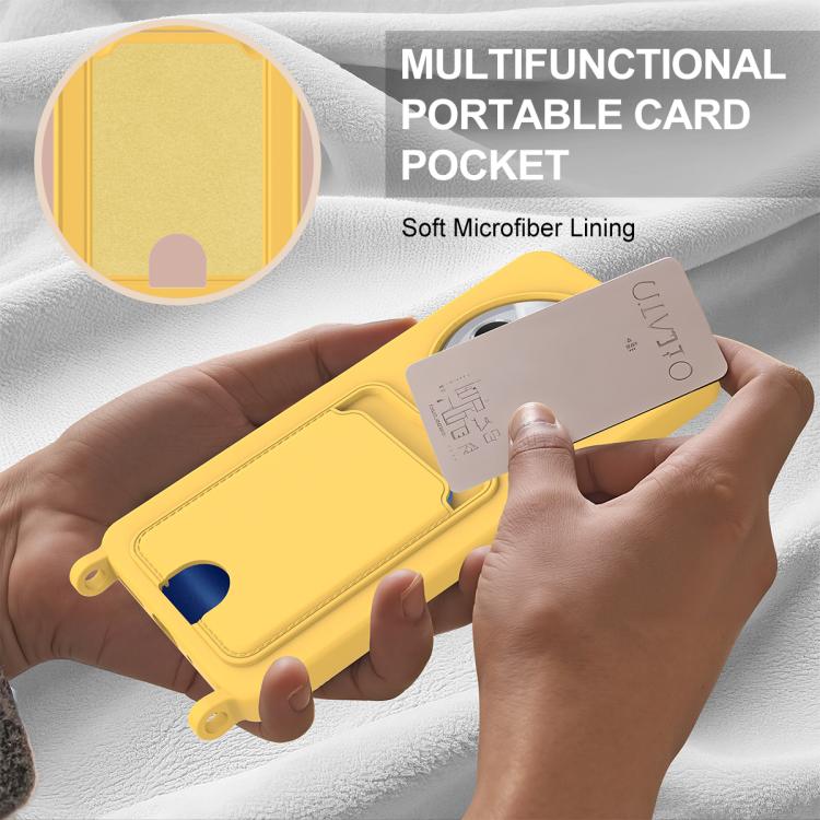 For Redmi 14C 4G / 14R 5G / A4 5G Integrated Card Bag Solid Color Liquid Silicone Phone Case Gen2 with Short Lanyard