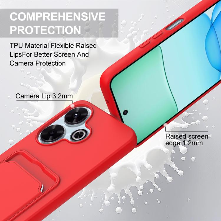 For Redmi 13 4G / 13 5G / Note 13R 5G Integrated Card Bag Solid Color Liquid Silicone Phone Case Gen2 with Short Lanyard