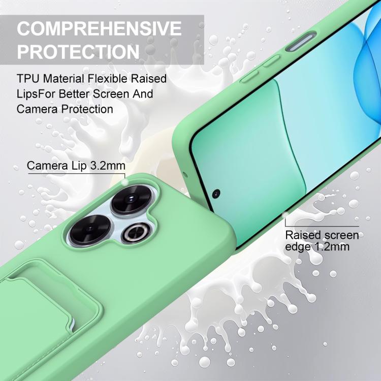 For Redmi 13 4G / 13 5G / Note 13R 5G Integrated Card Bag Solid Color Liquid Silicone Phone Case Gen2 with Short Lanyard