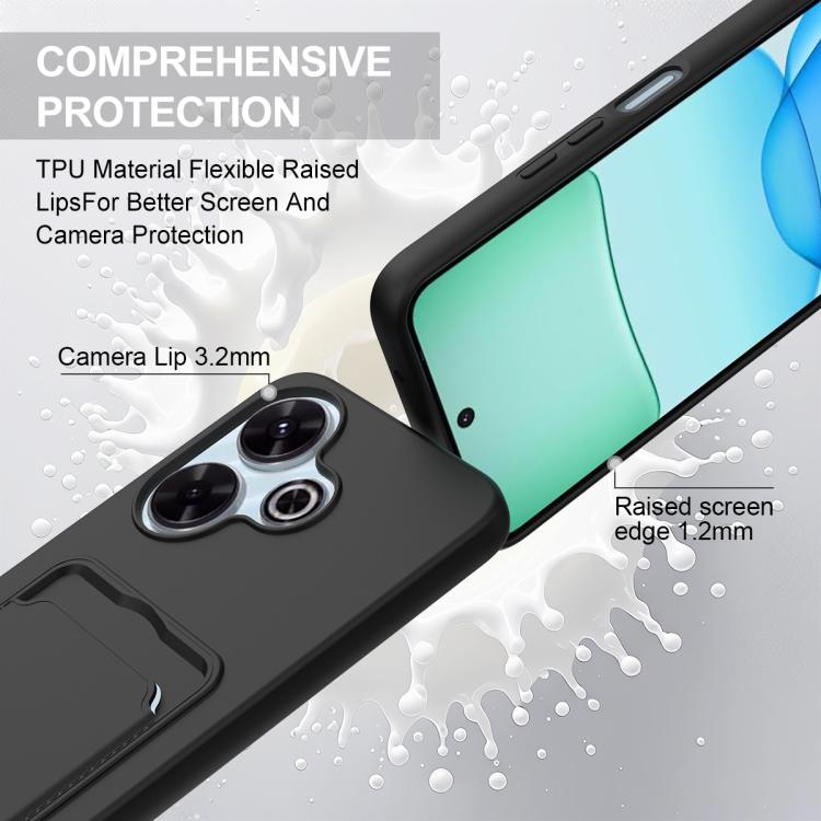 For Redmi 13 4G / 13 5G / Note 13R 5G Integrated Card Bag Solid Color Liquid Silicone Phone Case Gen2 with Short Lanyard