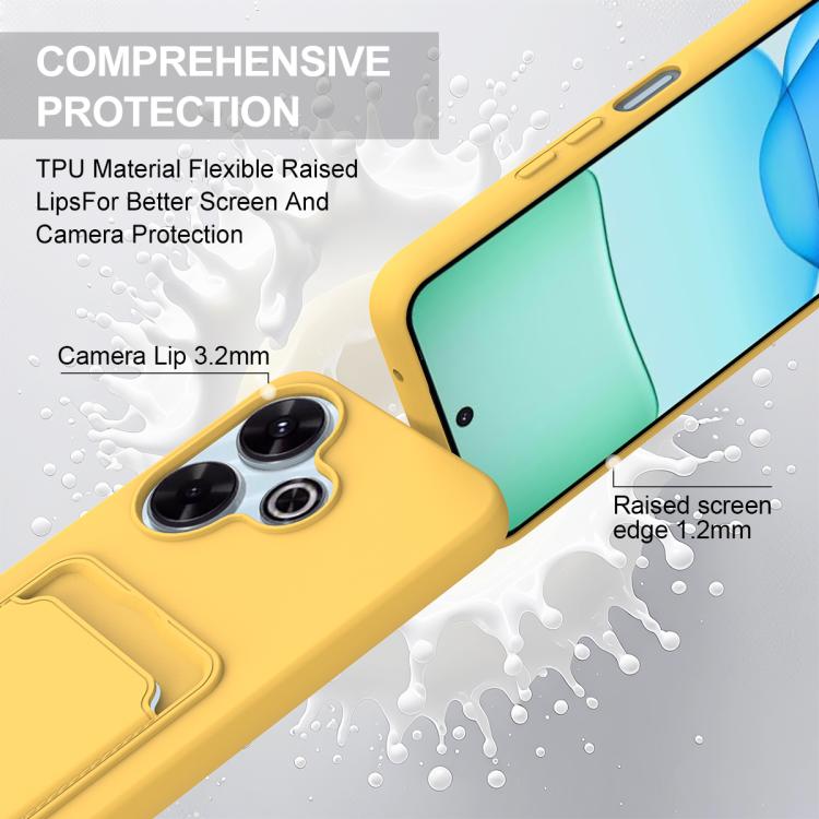 For Redmi 13 4G / 13 5G / Note 13R 5G Integrated Card Bag Solid Color Liquid Silicone Phone Case Gen2 with Short Lanyard