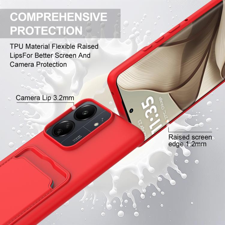 For Redmi 13C 4G / 13C 5G / 13R 5G Integrated Card Bag Solid Color Liquid Silicone Phone Case Gen2 with Short Lanyard