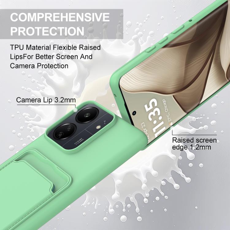 For Redmi 13C 4G / 13C 5G / 13R 5G Integrated Card Bag Solid Color Liquid Silicone Phone Case Gen2 with Short Lanyard