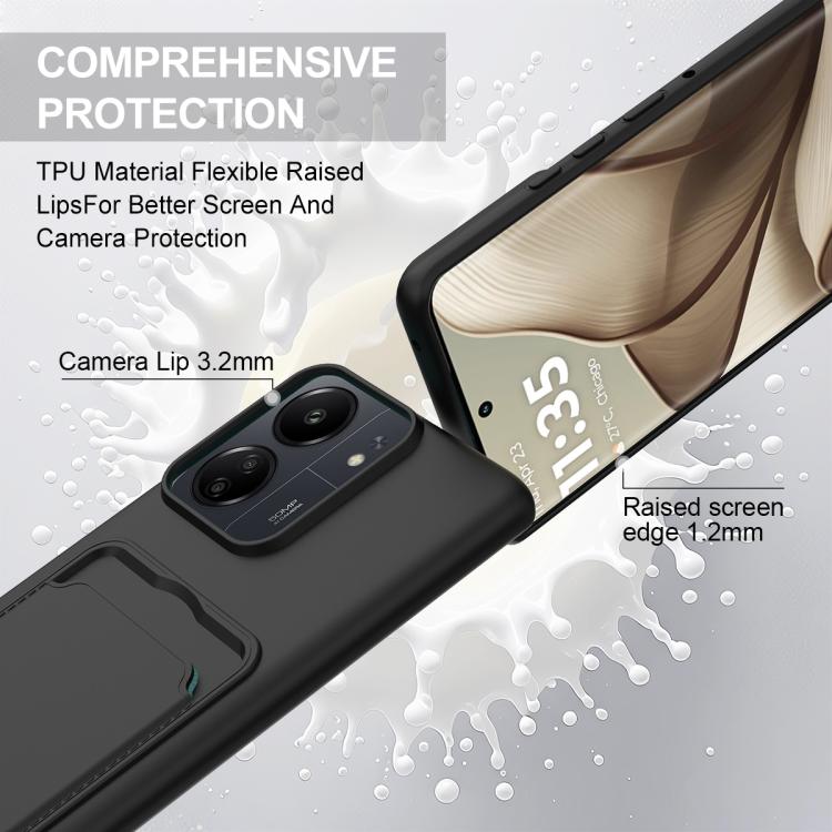 For Redmi 13C 4G / 13C 5G / 13R 5G Integrated Card Bag Solid Color Liquid Silicone Phone Case Gen2 with Short Lanyard