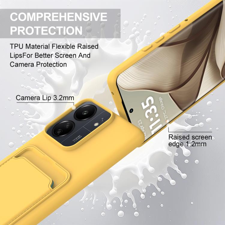 For Redmi 13C 4G / 13C 5G / 13R 5G Integrated Card Bag Solid Color Liquid Silicone Phone Case Gen2 with Short Lanyard