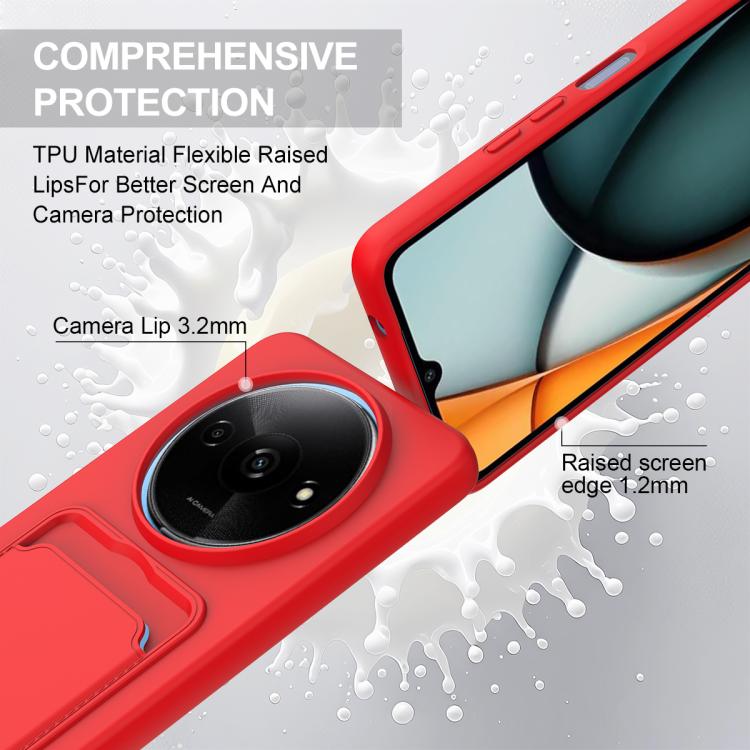For Redmi A3 4G / A3x 4G / Poco C61 Integrated Card Bag Solid Color Liquid Silicone Phone Case Gen2 with Short Lanyard