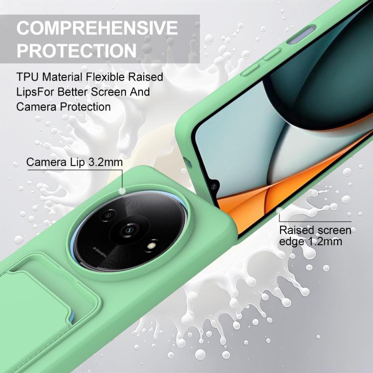 For Redmi A3 4G / A3x 4G / Poco C61 Integrated Card Bag Solid Color Liquid Silicone Phone Case Gen2 with Short Lanyard