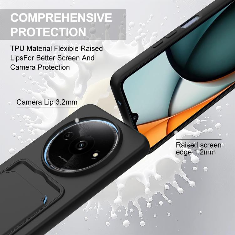 For Redmi A3 4G / A3x 4G / Poco C61 Integrated Card Bag Solid Color Liquid Silicone Phone Case Gen2 with Short Lanyard