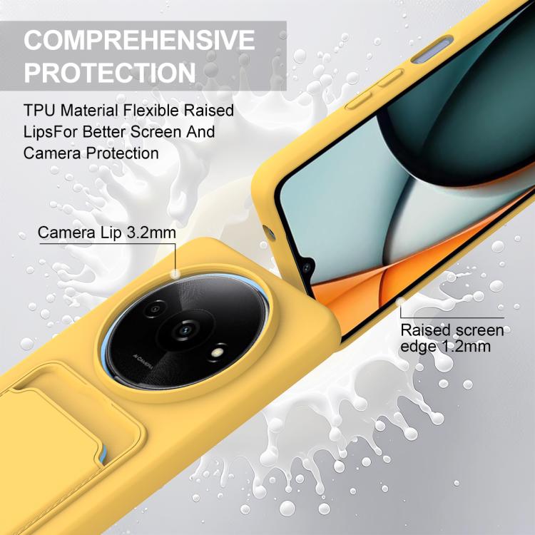 For Redmi A3 4G / A3x 4G / Poco C61 Integrated Card Bag Solid Color Liquid Silicone Phone Case Gen2 with Short Lanyard