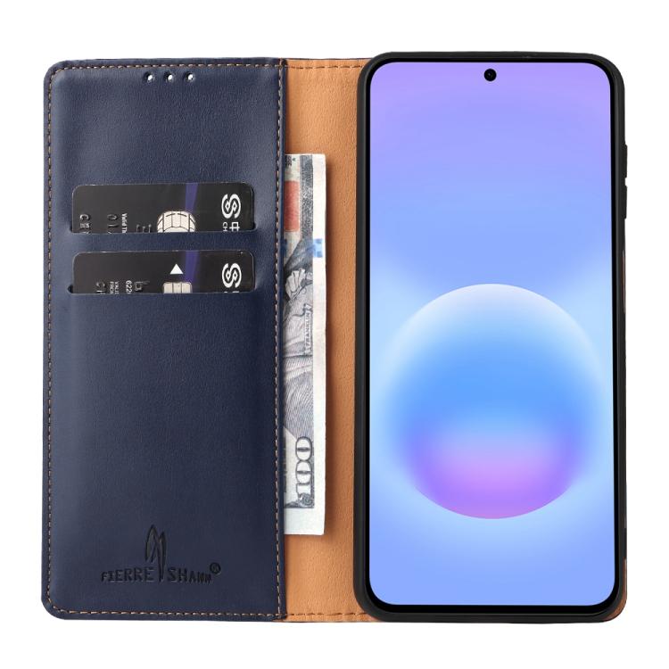 For Galaxy A57 5G Fierre Shann PU Genuine Leather Texture Phone Case