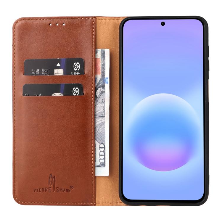 For Galaxy A57 5G Fierre Shann PU Genuine Leather Texture Phone Case