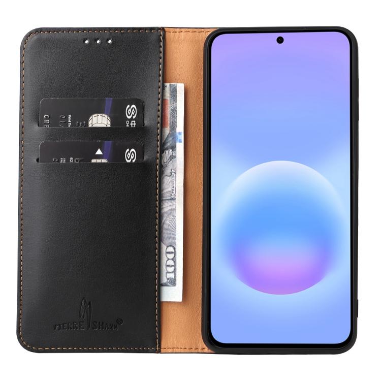 For Galaxy A57 5G Fierre Shann PU Genuine Leather Texture Phone Case