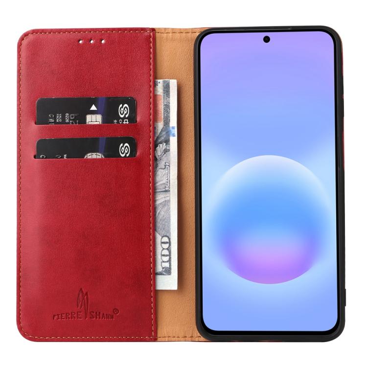For Galaxy A57 5G Fierre Shann PU Genuine Leather Texture Phone Case