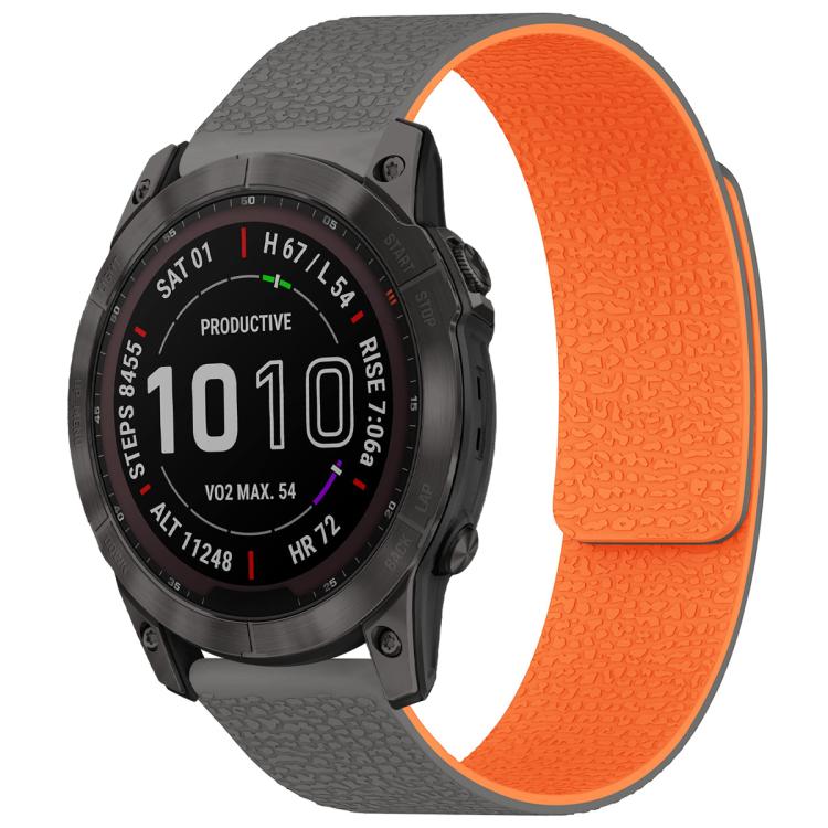 For Garmin Fenix 8/7X/6X/5X 26mm xDfind Litchi Texture Magnetic Silicone Watch Band