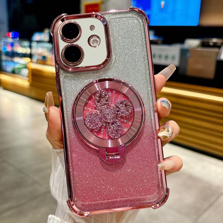 For iPhone 11 Gradient Glitter Spinning Top Holder Phone Case