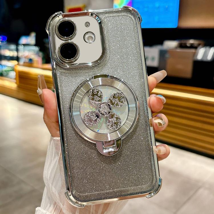 For iPhone 11 Gradient Glitter Spinning Top Holder Phone Case