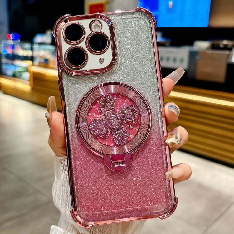 For iPhone 11 Pro Max Gradient Glitter Spinning Top Holder Phone Case