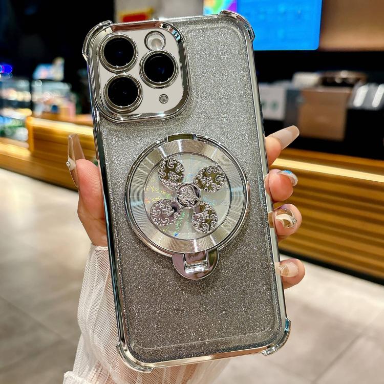 For iPhone 11 Pro Max Gradient Glitter Spinning Top Holder Phone Case