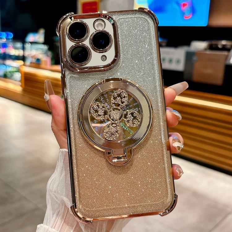 For iPhone 11 Pro Max Gradient Glitter Spinning Top Holder Phone Case
