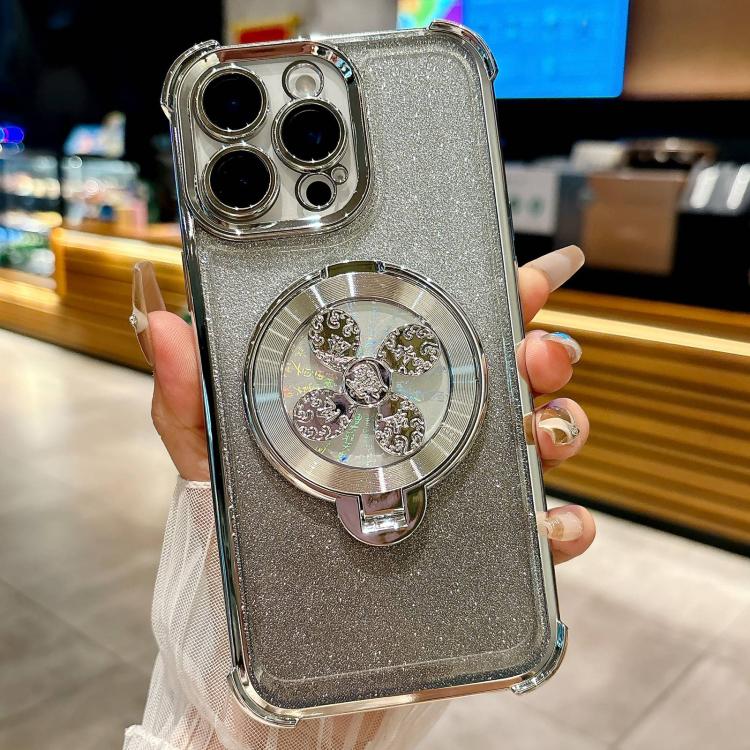 For iPhone 13 Pro Max Gradient Glitter Spinning Top Holder Phone Case