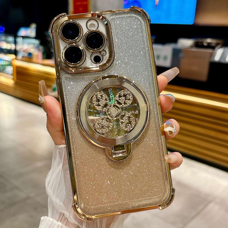 For iPhone 13 Pro Max Gradient Glitter Spinning Top Holder Phone Case