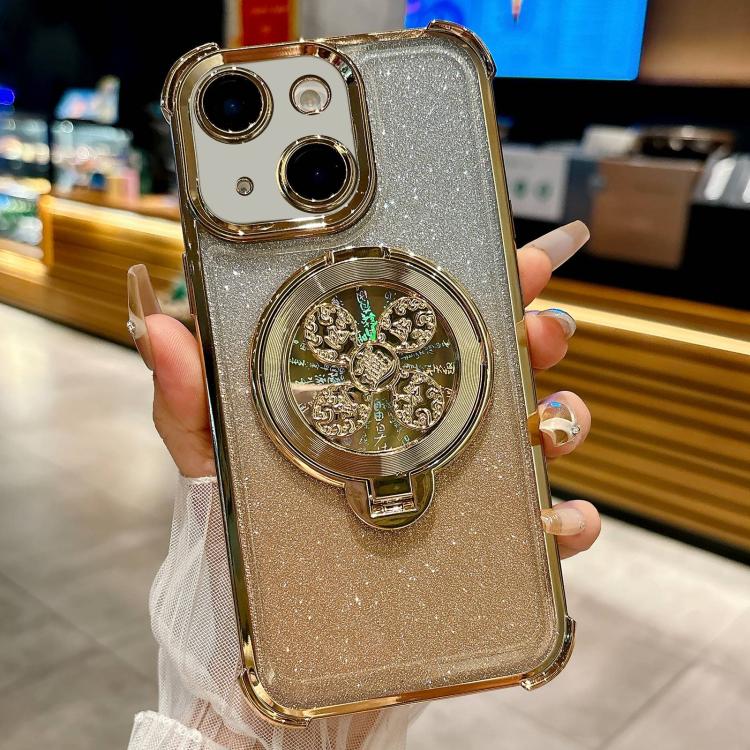 For iPhone 14 Gradient Glitter Spinning Top Holder Phone Case