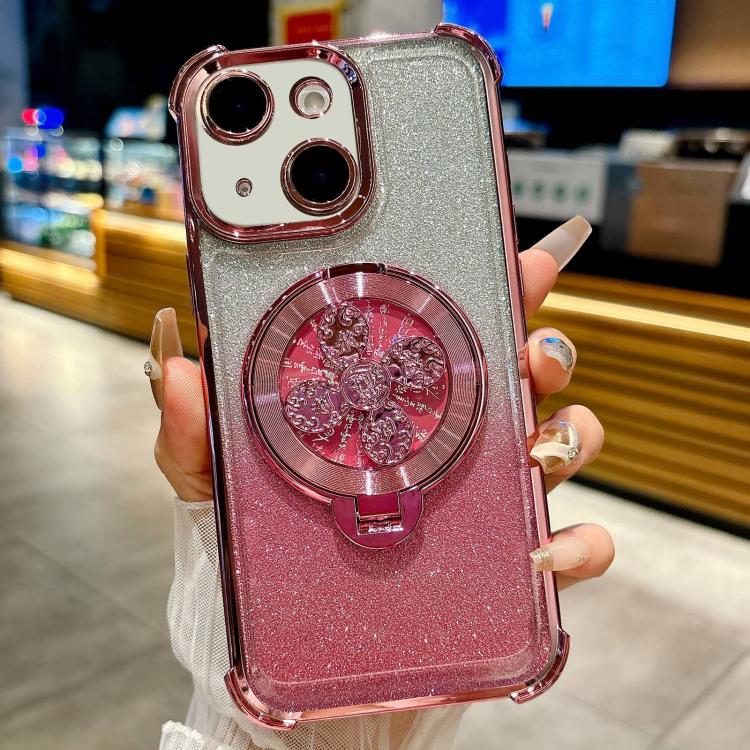 For iPhone 14 Plus Gradient Glitter Spinning Top Holder Phone Case