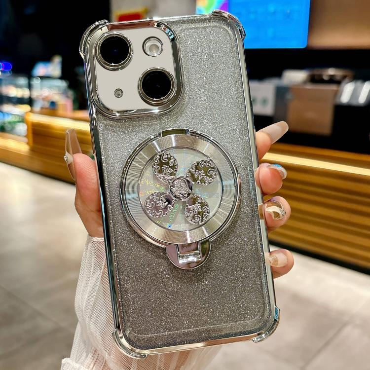 For iPhone 14 Plus Gradient Glitter Spinning Top Holder Phone Case