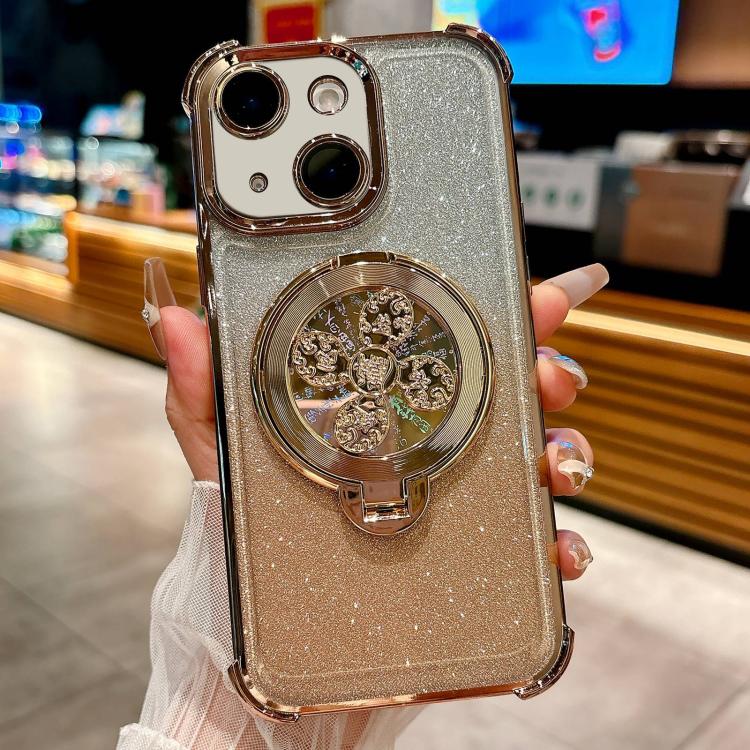 For iPhone 15 Gradient Glitter Spinning Top Holder Phone Case