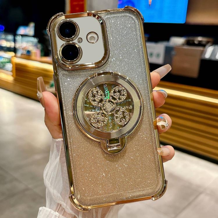 For iPhone 16 Plus Gradient Glitter Spinning Top Holder Phone Case