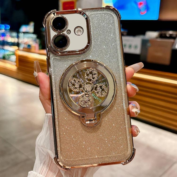 For iPhone 16 Plus Gradient Glitter Spinning Top Holder Phone Case
