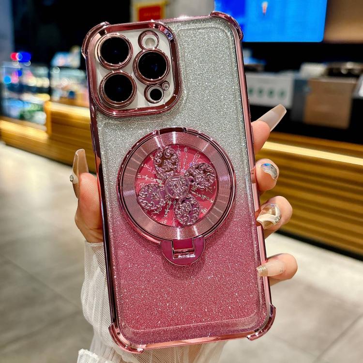 For iPhone 16 Pro Max Gradient Glitter Spinning Top Holder Phone Case
