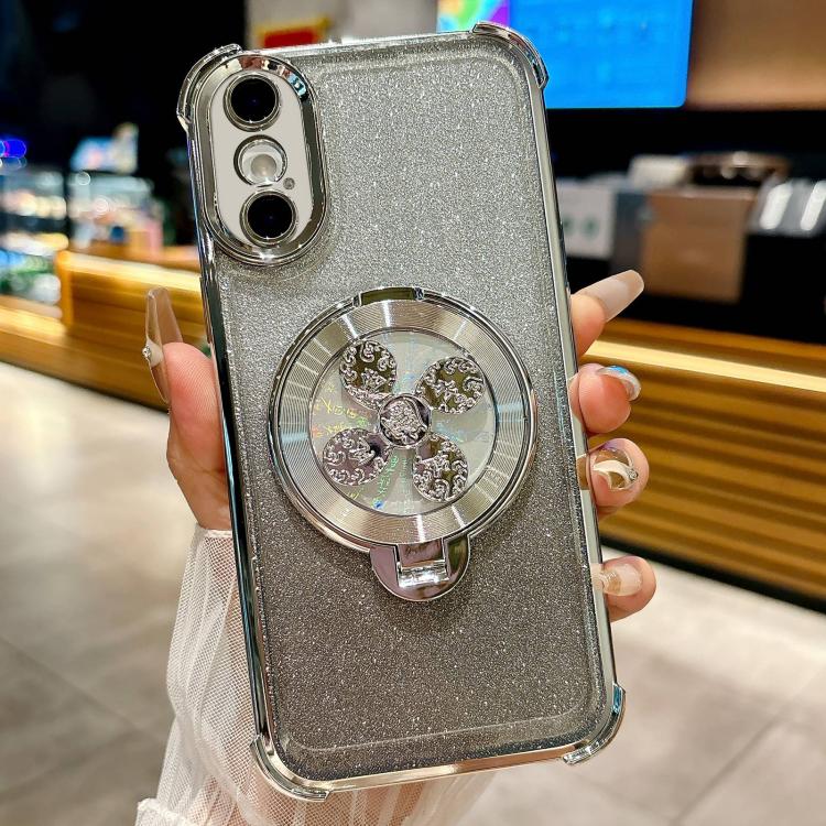 For iPhone XS / X Gradient Glitter Spinning Top Holder Phone Case