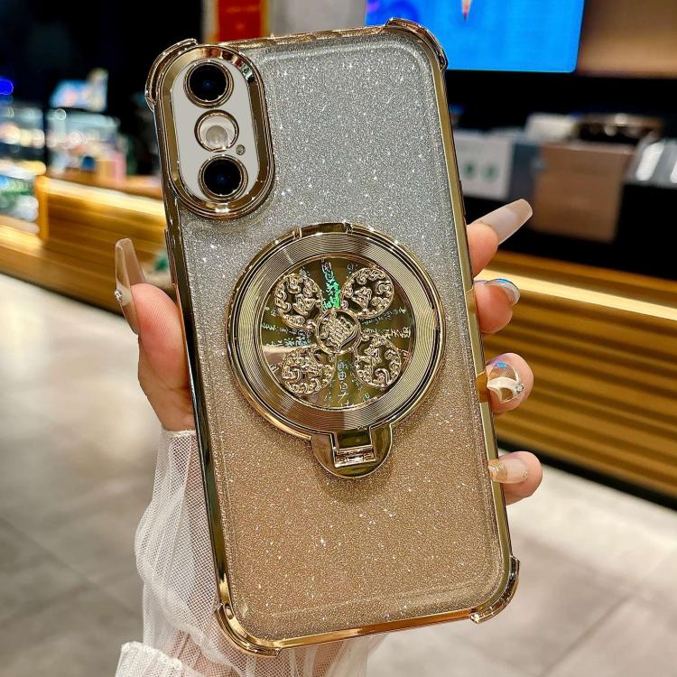 For iPhone XS / X Gradient Glitter Spinning Top Holder Phone Case