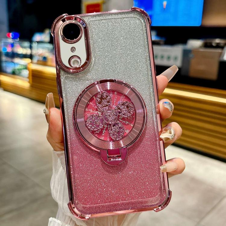 For iPhone XR Gradient Glitter Spinning Top Holder Phone Case
