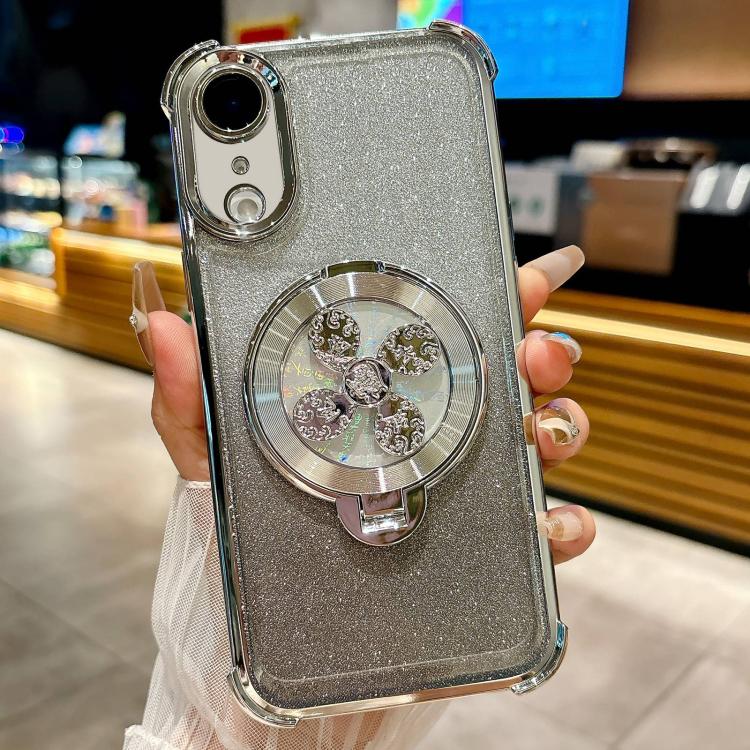 For iPhone XR Gradient Glitter Spinning Top Holder Phone Case
