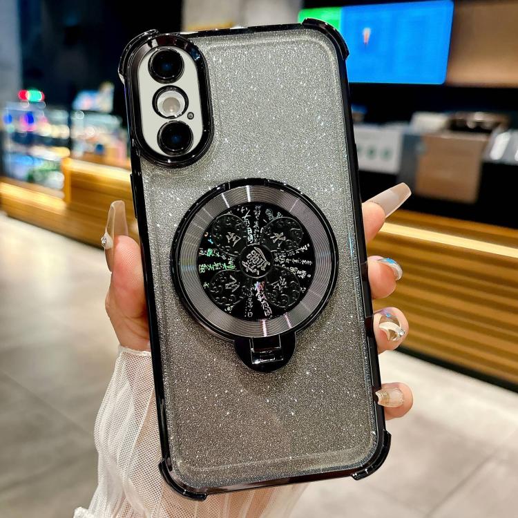 For iPhone XS Max Gradient Glitter Spinning Top Holder Phone Case