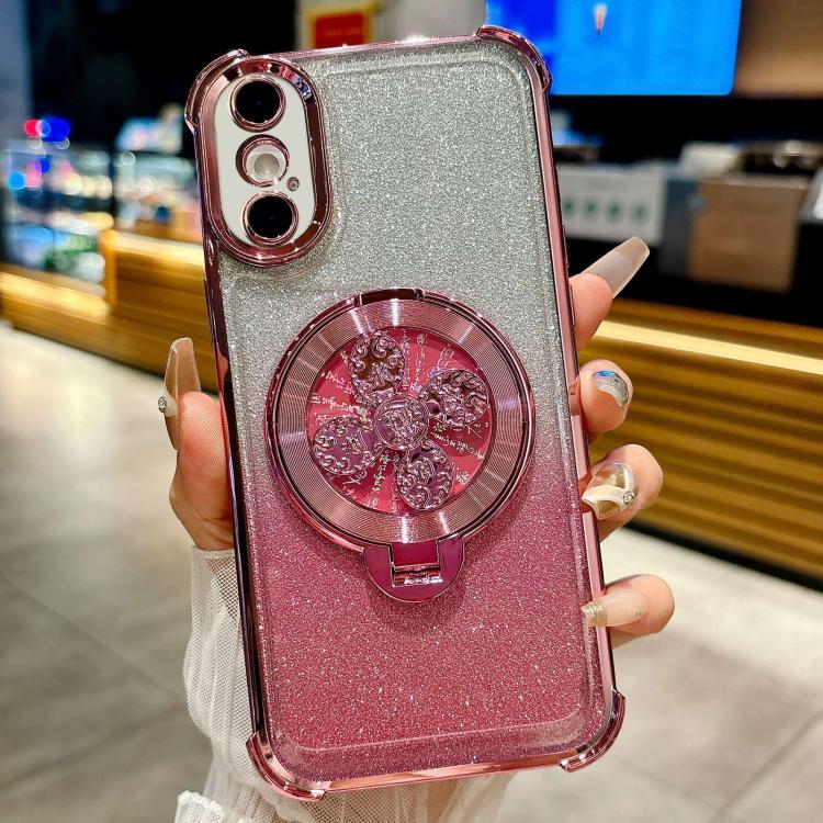 For iPhone XS Max Gradient Glitter Spinning Top Holder Phone Case