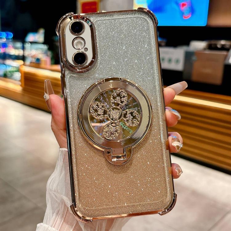 For iPhone XS Max Gradient Glitter Spinning Top Holder Phone Case