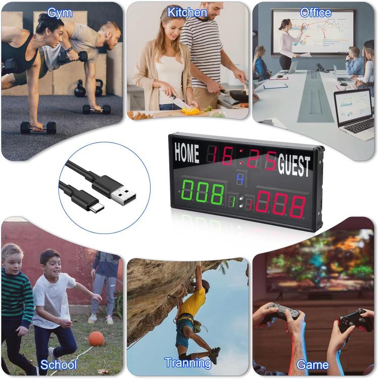 KYX--0030 13-digit LED Electronic Scoreboard Remote Control Multi-function Competition Timer, Plug:US Plug - Black
