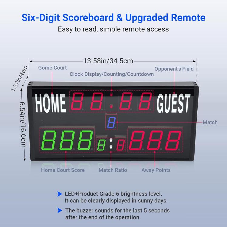 KYX--0030 13-digit LED Electronic Scoreboard Remote Control Multi-function Competition Timer, Plug:US Plug - Black