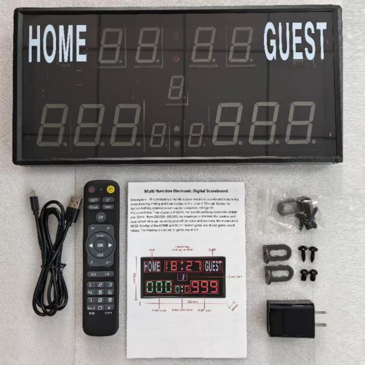 KYX--0030 13-digit LED Electronic Scoreboard Remote Control Multi-function Competition Timer, Plug:US Plug - Black
